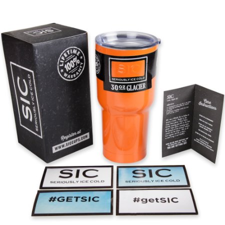 Orange 30 Oz. SIC (Seriously Ice Cold) Stainless Steel Tumbler Double Wall Vacuum Insulated Cup No Sweat Travel Mug Coffee Cup & Thermos BPA Free Drinkware Multiple Colors & Sizes Straw Hole Lid