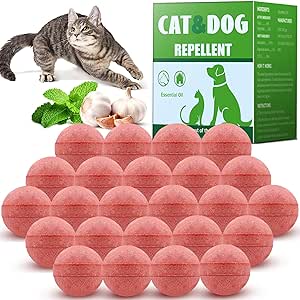 24PCS Cat & Dog Repellent Indoor Outdoor - Stray Cats and Dogs Natural Peppermint Oil Balls to Repel Feral Cats Deer Rodent, Keep Your Home Yard Porch Furniture Curtain from Cat Scratches