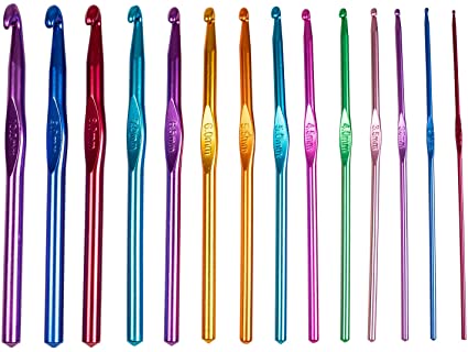 14 PCS Crochet Hooks, 14 Sizes Multi-Color Aluminum Crochet Hooks Set, Knitting Needles for Yarn Craft, 2-10mm