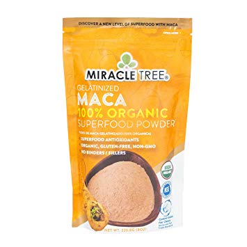 Miracle Tree's 100% Organic Maca Superfood Powder | Smoothies, Baked Goods, Lattes | 8oz. (0.5lbs) Pouch | Fair Trade Certified, Non-GMO Certified, Gluten-Free Certified, 100% Organic Certified