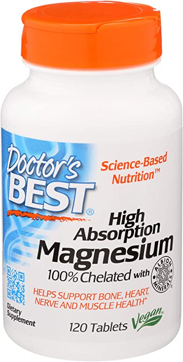 Doctor's Best High Absorption Chelated Magnesium, 100 Mg 120 Tablets