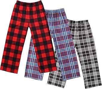 Ekouaer Boys Pajama Pants 3 Pack Sleep Pants Soft Elastic Waist Kids Pajama Bottoms Plaid Lounge Pants with 2 Pockets