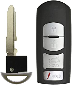QualityKeylessPlus Replacement Smart Proximity Keyless Entry Remote and Uncut Insert Key Blade Compatible for Mazda CX-5 CX-9 WAZSKE13D02 (1)