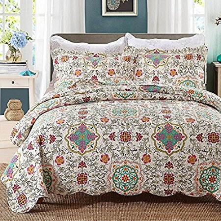 100% Cotton 3-Piece Flower Patchwork Bedspread Quilt Sets Queen