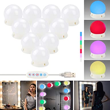 ZHENREN Vanity Mirror Lights, RGBW Color Make Up LED Mirror Light Kit with 10 Dimmable Bulbs, USB Port, Hollywood Style 1000LM Stick on for Vanity Set Dressing Room Bathroom