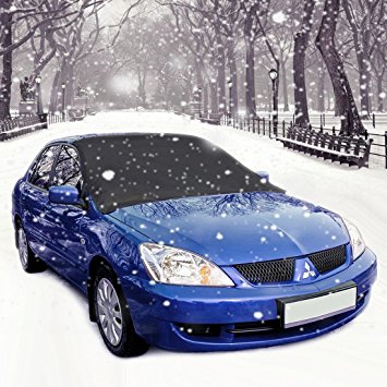 Windshield Snow Cover, Aodoor Frost Screen Cover Magnetic Universal Wind Screen Frost and Ice Protector,Ice Sun Frost and Wind Proof in All Weather 215 x 125 cm (black   sliver)