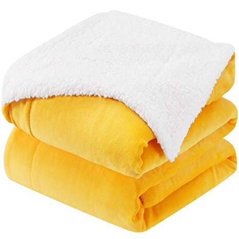 HOMEIDEAS Super Warm Sherpa Throw Blanket Winter Fuzzy Thick Fleece Blankets Extra Soft for Bed Couch 50 x 60 Inches,Yellow