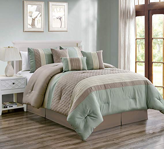 JML Queen Comforter Set, 7 Piece Microfiber Bedding Comforter Sets with Shams and Decorative Pillows - Luxury Patchwork Embroidered Pattern, Perfect for Any Bed Room or Guest Room, Mint