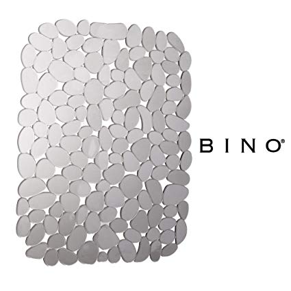 BINO 'Pebbles' Anti-Bacterial Kitchen Sink Protector Mat, Grey - Eco-Friendly - Mold and Mildew Resistant with Quick Draining Design