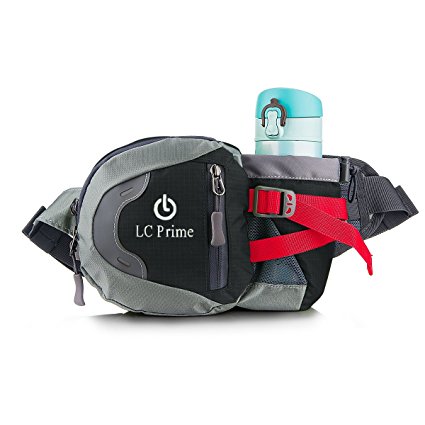 LC Prime Waist Pack Bum Bag Hip Pack Running Bag Waist Bag Running Belt Sack Water Resistant with Bottle (Not Included) Holder for Hiking Camping Dog Walking nylon fabric multicolored - by