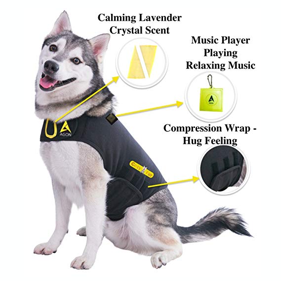 CozyFur Patent Pending Canine Anti Anxiety Vest Calming Music & Lavender Essential Oil Scent Treats Dog Stress Aggression Fear FireWorks Thunder Separation Shirt Jacket Coat Relief