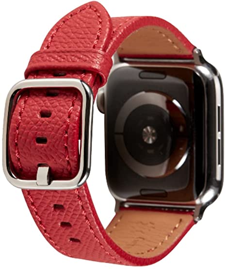 SONAMU New York Epsom Leather Band Compatible with Apple Watch 38mm to 45mm, Premium Leather Strap Square Buckle Compatible with iWatch Series 7 6 5 4 3 2 1 (Scarlet Red, 41mm/40mm/38mm)