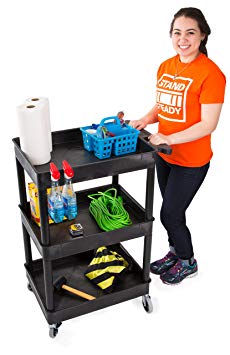 Original Tubster Compact- Shelf Utility Cart/Service Cart - Heavy Duty - Supports up to 300 lbs! - Tub Carts & Deep Shelves - Great for Warehouse, Garage, Cleaning,&More! (3 Shelf - Black 24x18)