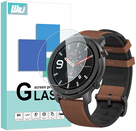 [4-Pack] WRJ Screen Protector for Amazfit GTR 47mm, HD Anti-Scratch Anti-Fingerprint No-Bubble 9H Hardness Tempered Glass with Lifetime Replacement Warranty