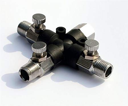 ABEST Airbrush Hose Joint 3 way air Spliter Fitting 1/8" with adjust knob valve