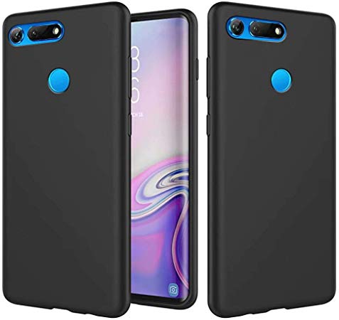 MUTOUREN Huawei Honor View 20 V20 Case Liquid Slim Thin Silicone Gel Rubber Shockproof Case Soft Microfiber Cloth Lining Cushion Full Body Protective Compatible for Huawei Honor View 20 V20, Black