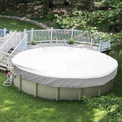 Patio Round Winter Pool Cover 13' Ft for 10' Above Ground Pools Cover Waterproof for Swimming Pool Safety Cover Tarp with Wire Rope Edging Winch Included Light Grey