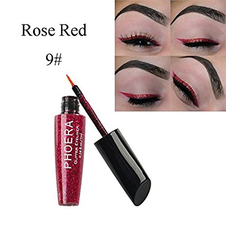 MEIQING Shimmer Glitter Eyeshadow Sequins Liquid Bling Eyeliner Highlighter Power Make Up Set (Rose Red)