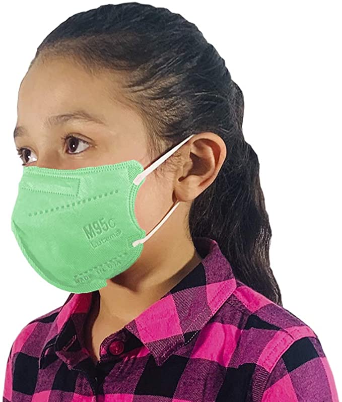 M95c 5-Layer Disposable Kid/Toddler Face Mask Proudly Made in USA | Breathable Filters 95%+ Air Pollution Saliva Droplets Smoke Pollen Particles Dust | Comfortable Earloop | 5Units (Green)