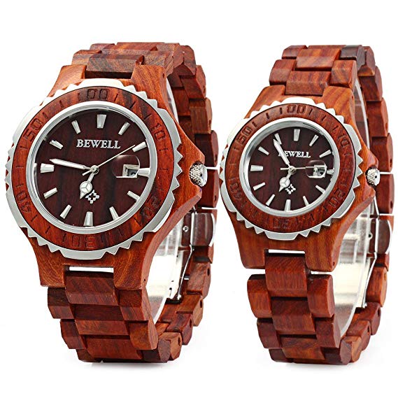 Bewell ZS-100B Couple Wooden Quartz Watch Men and Women Handmade Lightweight Date Display Fashion Watches