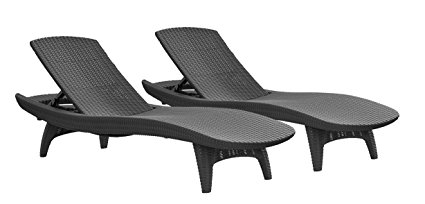 Keter Pacific 2-Pack All-weather Adjustable Outdoor Patio Chaise Lounge Furniture, Graphite