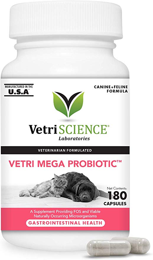 VetriScience Laboratories - Vetri Mega Probiotic, Digestive Relief with Probiotics and Prebiotics for Dogs and Cats, Easy to Give Capsules