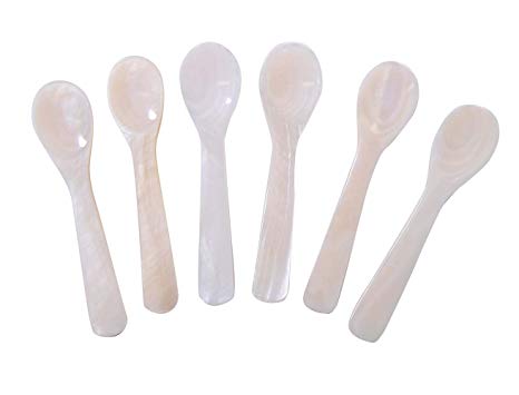 Marycrafts Set of 6 White Mother of Pearl MOP Caviar Spoons W Round Handle