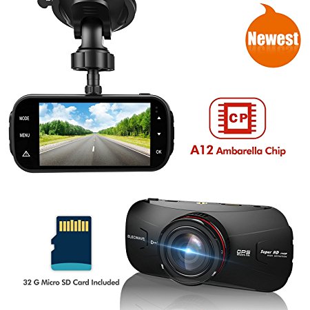 Car Dash DVR - Elecwave EW-D300 1440P Car dash camera 170 degree with 32GB micro SD card A12 chips£¬black