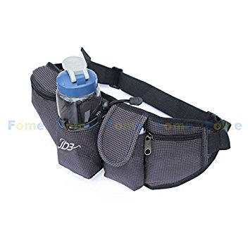 Waist Bag,FOME Adjustable Strap Waist Bag Pack with Water Bottle Holder Pocket for Running / Hiking / Cycling / Camping / Traveling / Outdoor Sports Greyish White Plaid   A FOME Gift