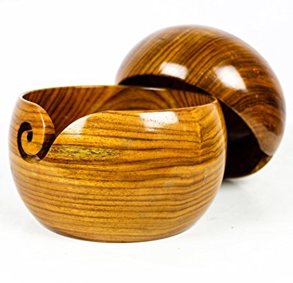 Premium Rosewood Crafted Wooden Portable Yarn Bowl | Knitting Bowls | Crochet Holder | Nagina International ( 7 x 7 x 4 Inches)