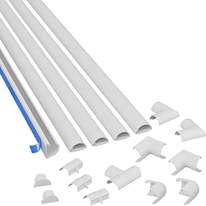 D-Line Medium Cable Raceway Multipack, 4X 39 Lengths with Accessories & 1x Medium Cable Raceway 39" Length - 5X 1.18 (W) x 0.59" (H) x 39" Lengths (16.4ft Total) with 12 Accessories - White