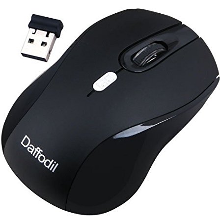 Daffodil WMS335B Wireless Optical Mouse 2.4GHz - Cordless 3 Button PC Mouse with Scrollwheel and Adjustable Sensitivity (MAX DPI: 2000) - For Laptop / Netbook / Desktop Computers - Supported by: Microsoft Windows (10 / 8 / 7 / XP / Vista) and Apple MAC (OS X  ) - Battery Powered (1xAA Inc.)