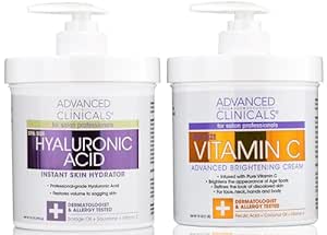 Advanced Clinicals Hyaluronic Acid Body Lotion   Brightening Vitamin C Cream 2pc Set | Face Moisturizer & Body Cream | Brightening Cream For Body, Uneven Skin Tone, Stretch Marks & Crepey Skin, 2pc