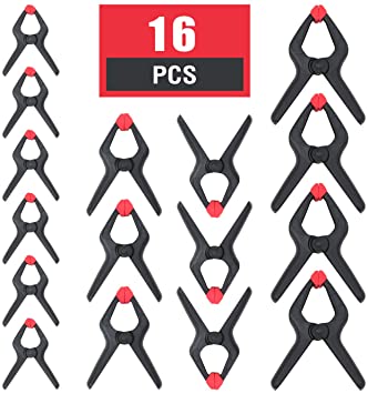 WORKPRO 16-Piece Heavy Duty Plastic Nylon Spring Clamps Set, Clamps for Photography, Tarpaulin, Crafts, Garden, Patio, 6-1/2 Inches x 4pc, 4-1/2 Inches x 6pc, 3-3/8 Inches x 6pc)