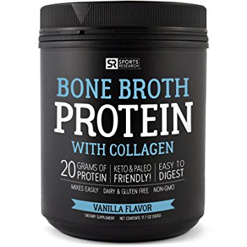 Bone Broth Protein with Collagen (Vanilla Flavor) ~ A Paleo Freindly, Keto Certified, High Protein, Zero Carb Supplement With Glucosamine for Healthy Skin, Joints, & Muscles ~ Gluten, GMO & Dairy Free