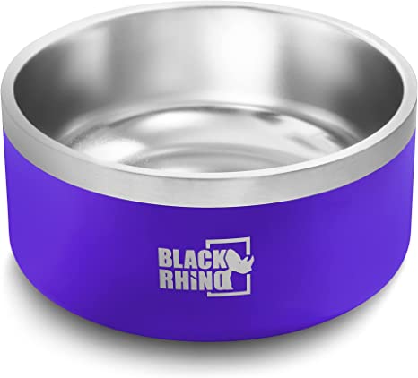 Black Rhino The Dura-Bowl Double Insulated Stainless Steel Food & Water Dog Bowls for Small, Medium, Large Dogs | Non Slip |