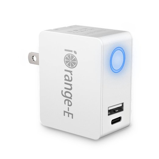 USB C Charger iOrange-E 24W Dual USB Travel Wall Charger Adapter USB Type C and USB A Port with Blue LED Indicator and Foldable Plug for iPhone iPad Samsung Galaxy HTC LG Nexus Blackberry - White