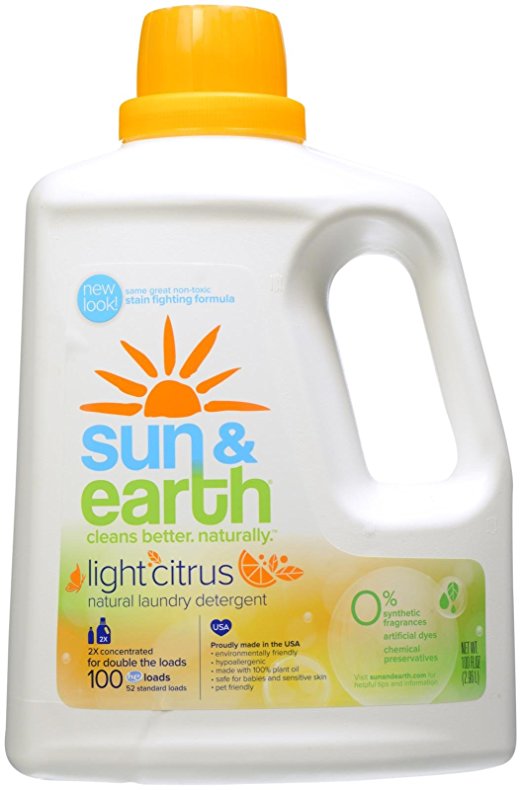 Sun & Earth Natural Laundry Detergent, 2x Concentrated, Light Citrus Scent, 100 Ounce