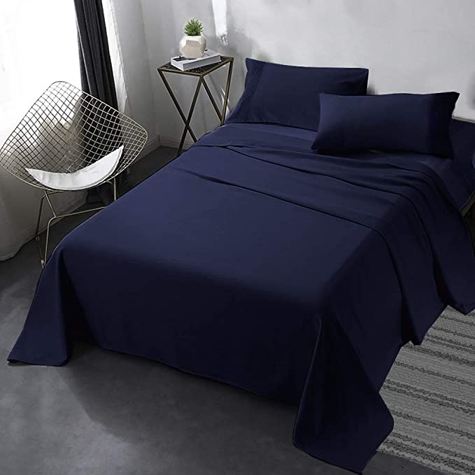 Secura Everyday Luxury Queen Bed Sheet Set 4 Piece - Soft Microfiber 1800 Thread Count 16" Deep Pocket Sheet Sets - Hypoallergenic, Wrinkle & Fade Resistant (Navy Blue)