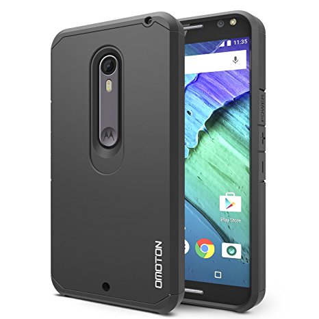 Motorola Moto X Pure Case, OMOTON High Impact Resistant Fully Protective Dual Layer Case with [Soft TPU Interior] [Durable PC Exterior] [Fashion Design], Black