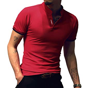 LOGEEYAR Mens Fashion Short-Sleeve Slim Fit Pique Polo Shirt Cotton Clothes Henley T-Shirts