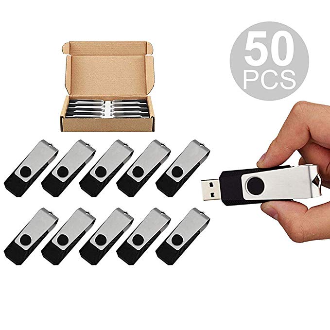 Bulk Flash Drive, Aiibe 50 Pack 4GB USB Flash Drives Bulk Thumb Drives USB 2.0 Zip Drive Swivel Memory Sticks Pendrive Jump Drives (4G, 50 Pack, Black)