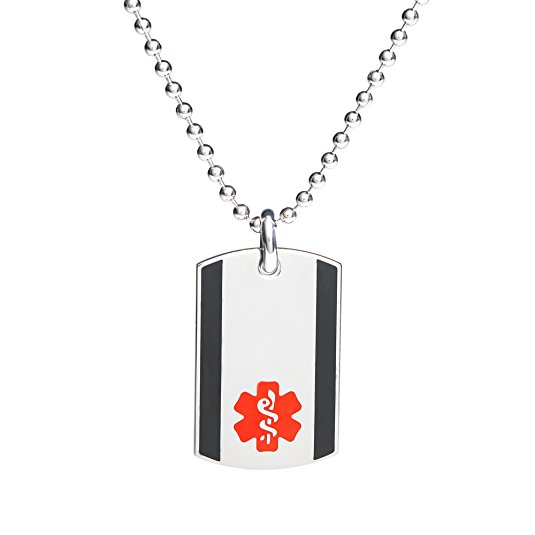 Divoti Custom Engraved 316L Steel Urban Medical Alert Necklace -Dog Tag-24" Stainless Ball Chain