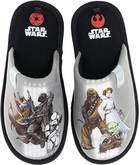 STAR WARS Slippers, Mismatch Family Slide Slippers, Memory Foam Cushioning, Indoor/Outdoor Stormtrooper Princess Leia R2-D2,Boba Fett Toddler,Kids and Adult sizes