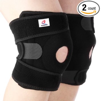 Mamada Knee Brace, [ 2-Pack ] Knee Support Dual Stabilizers & Open Patella - Adjustable Breathable Neoprene for ACL Meniscus Tear Injury Recovery Comfort Fit ( Left & Right )