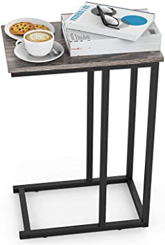 End Table, Durable Side Table C-Shaped Modern Sofa Table Wood Table Coffee Table Snack Table for Sofa, Couch, Bed in Living Room, Bedroom and Other Small Place, Grey