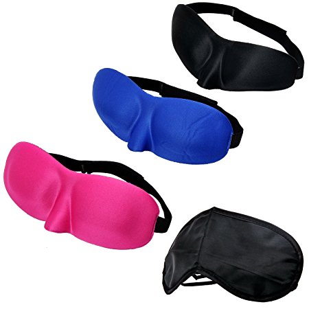 Kingstar Sleep Eye Mask Set,Comfortable Unisex 3d Sponge Eyeshade and Silk Soft Sleeping Blinder Set of 4 Adjustable Headband Lightweight Patch