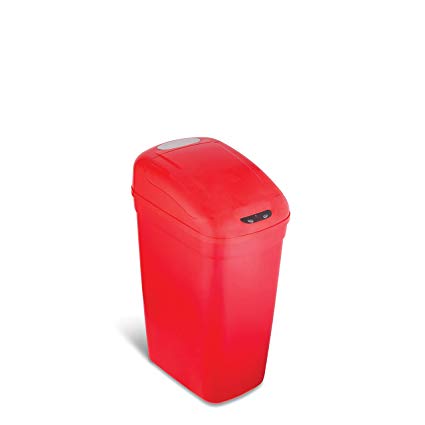 NINESTARS DZT-27-1R Automatic Touchless Infrared Motion Sensor Trash Can, 7 Gal 27L, (Rectangular, Red Lid)