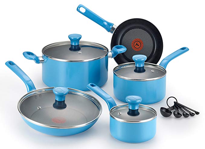 T-fal C512SE Excite Nonstick Thermo-Spot Dishwasher Safe Oven Safe PFOA Free Cookware Set, 14-Piece, Blue