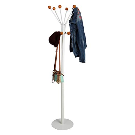 Mind Reader Standing Coat Rack Hat Hanger 12 Hooks for Jackets, Purses, Hats, Umbrella, Backpack, Scarf Rack, White